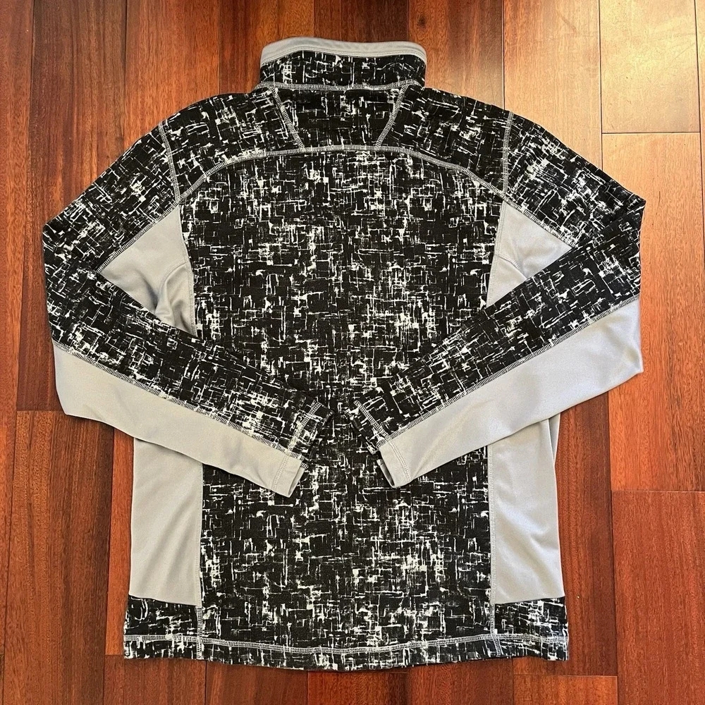 The North Face Fleece Men Large Black Gray Full Zip Jacket Geometric Plaid Logo